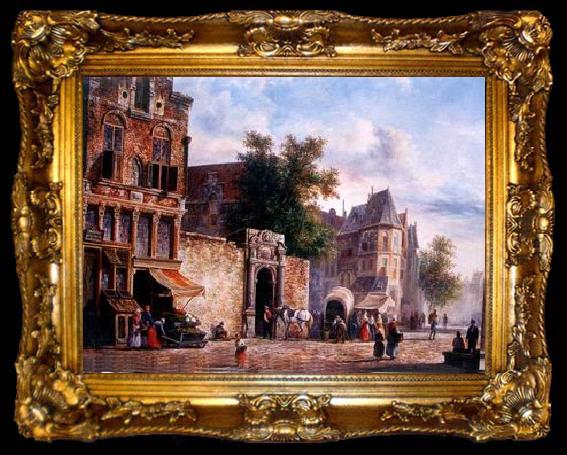 framed  unknow artist European city landscape, street landsacpe, construction, frontstore, building and architecture.262, ta009-2